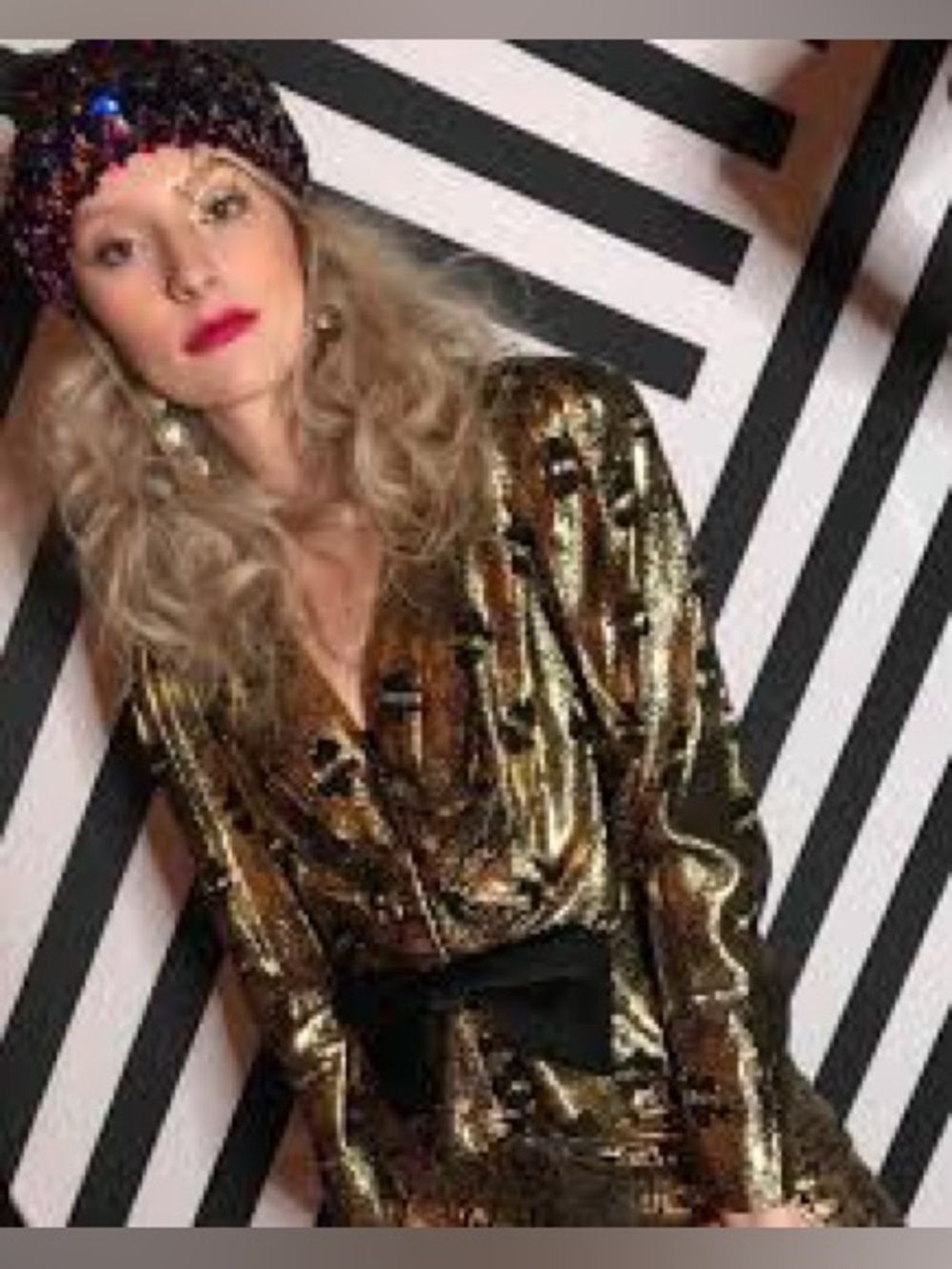 Vintage Rimini Blouse: Metallic Jacquard Peplum Top